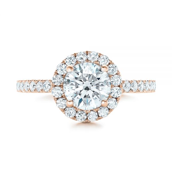 14k Rose Gold 14k Rose Gold Custom Diamond Halo Engagement Ring - Top View -  102260