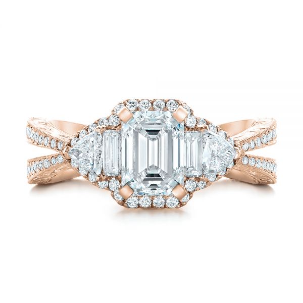 18k Rose Gold 18k Rose Gold Custom Diamond Halo Engagement Ring - Top View -  102263