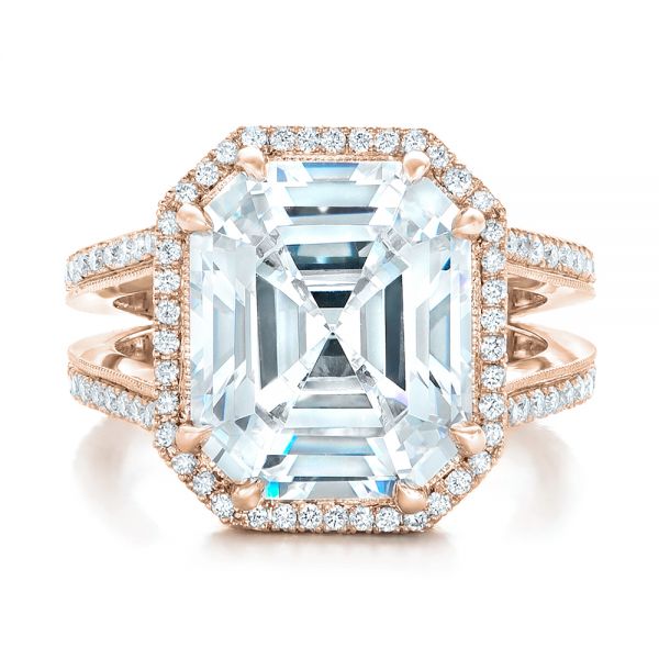18k Rose Gold 18k Rose Gold Custom Diamond Halo Engagement Ring - Top View -  102368