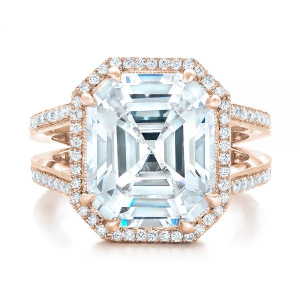 18k Rose Gold 18k Rose Gold Custom Diamond Halo Engagement Ring - Top View -  102368