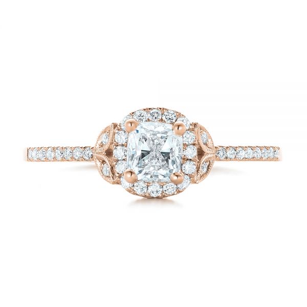 18k Rose Gold 18k Rose Gold Custom Diamond Halo Engagement Ring - Top View -  102420