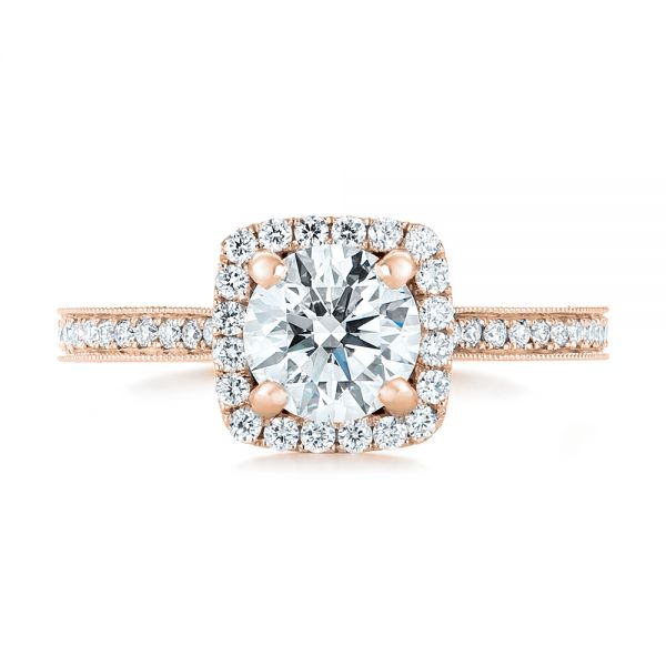 14k Rose Gold 14k Rose Gold Custom Diamond Halo Engagement Ring - Top View -  102422