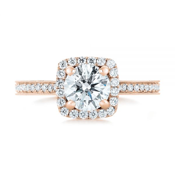 14k Rose Gold 14k Rose Gold Custom Diamond Halo Engagement Ring - Top View - 102422