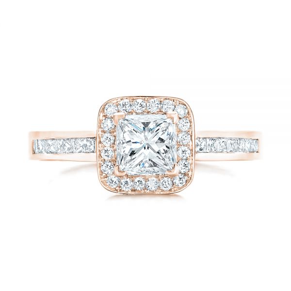 14k Rose Gold 14k Rose Gold Custom Diamond Halo Engagement Ring - Top View -  102437