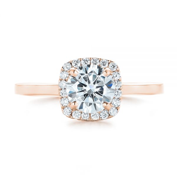 18k Rose Gold 18k Rose Gold Custom Diamond Halo Engagement Ring - Top View -  102460