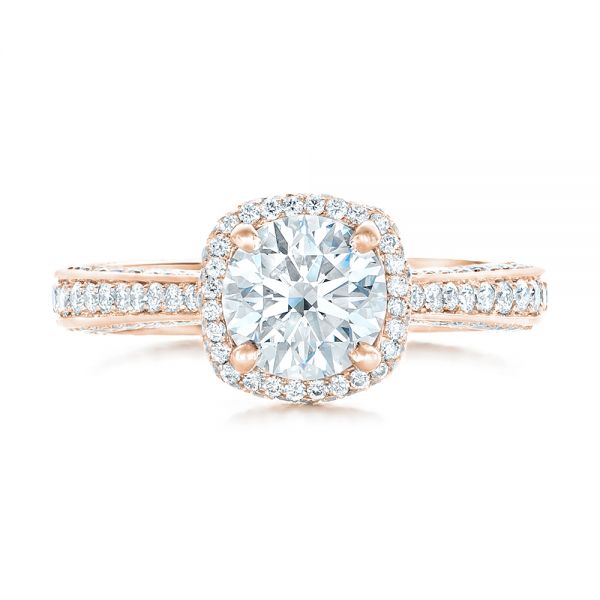 18k Rose Gold 18k Rose Gold Custom Diamond Halo Engagement Ring - Top View -  102468