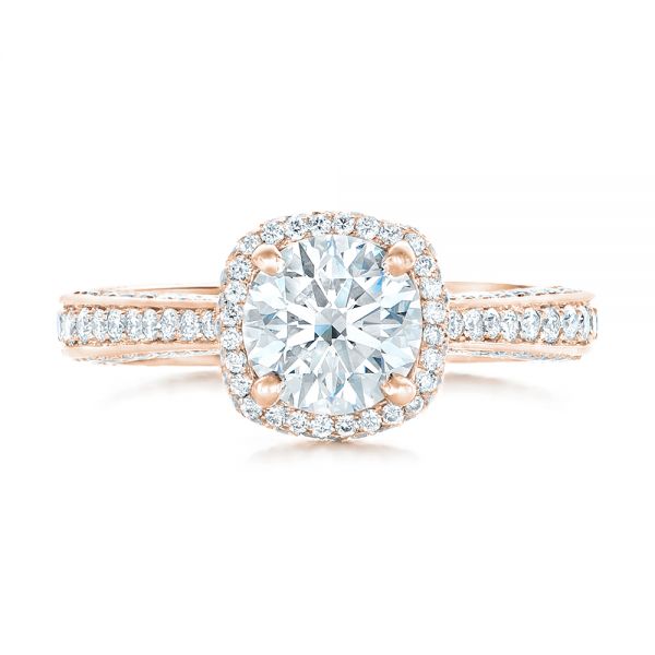 14k Rose Gold 14k Rose Gold Custom Diamond Halo Engagement Ring - Top View - 102468