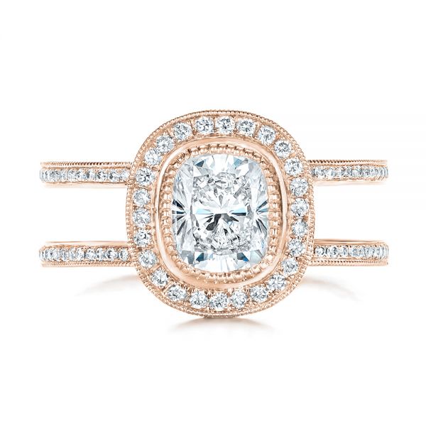 14k Rose Gold 14k Rose Gold Custom Diamond Halo Engagement Ring - Top View -  102542