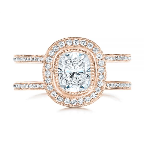 14k Rose Gold 14k Rose Gold Custom Diamond Halo Engagement Ring - Top View - 102542