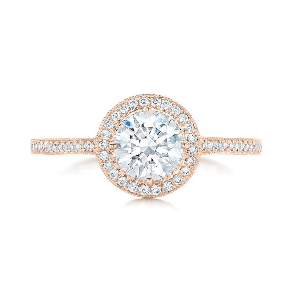 14k Rose Gold 14k Rose Gold Custom Diamond Halo Engagement Ring - Top View - 102692