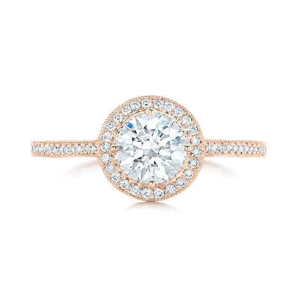 14k Rose Gold 14k Rose Gold Custom Diamond Halo Engagement Ring - Top View -  102692