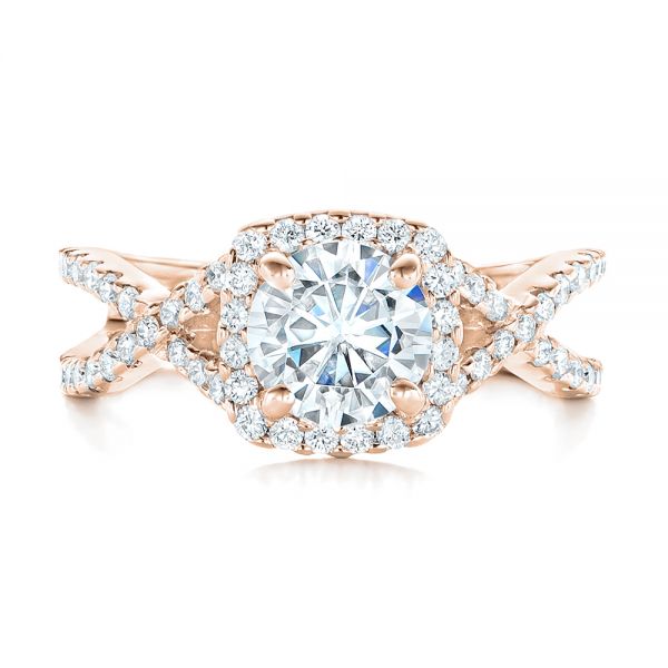 18k Rose Gold 18k Rose Gold Custom Diamond Halo Engagement Ring - Top View -  102748