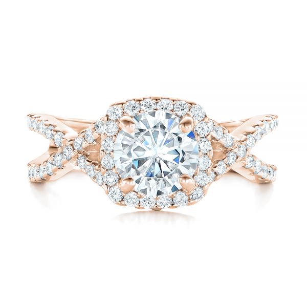 18k Rose Gold 18k Rose Gold Custom Diamond Halo Engagement Ring - Top View - 102748