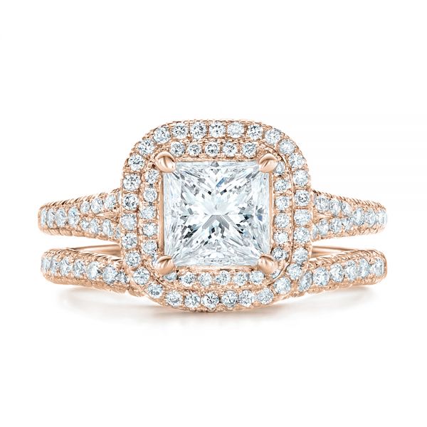 14k Rose Gold 14k Rose Gold Custom Diamond Halo Engagement Ring - Top View -  102771