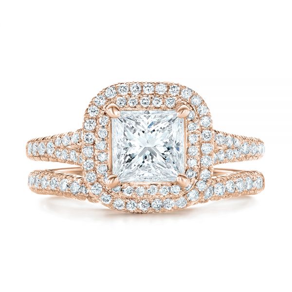 18k Rose Gold 18k Rose Gold Custom Diamond Halo Engagement Ring - Top View - 102771