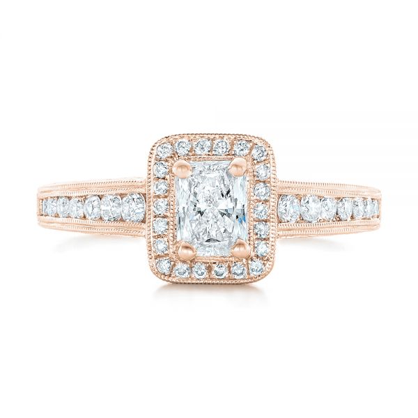 14k Rose Gold 14k Rose Gold Custom Diamond Halo Engagement Ring - Top View -  102813
