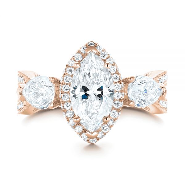 14k Rose Gold 14k Rose Gold Custom Diamond Halo Engagement Ring - Top View -  102873