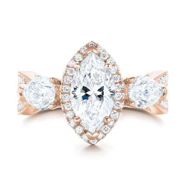 14k Rose Gold 14k Rose Gold Custom Diamond Halo Engagement Ring - Top View - 102873