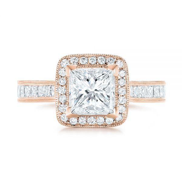 14k Rose Gold 14k Rose Gold Custom Diamond Halo Engagement Ring - Top View -  102882