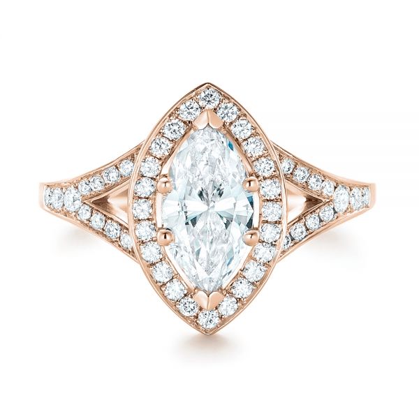 18k Rose Gold 18k Rose Gold Custom Diamond Halo Engagement Ring - Top View -  102910