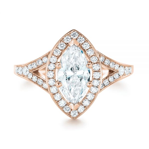 18k Rose Gold 18k Rose Gold Custom Diamond Halo Engagement Ring - Top View - 102910