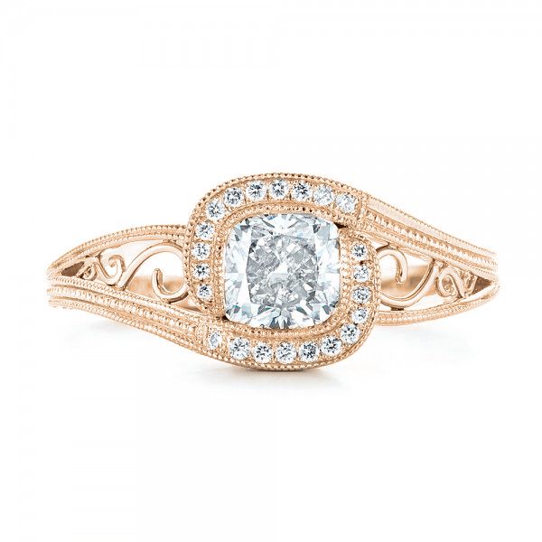 14k Rose Gold 14k Rose Gold Custom Diamond Halo Engagement Ring - Top View -  102936