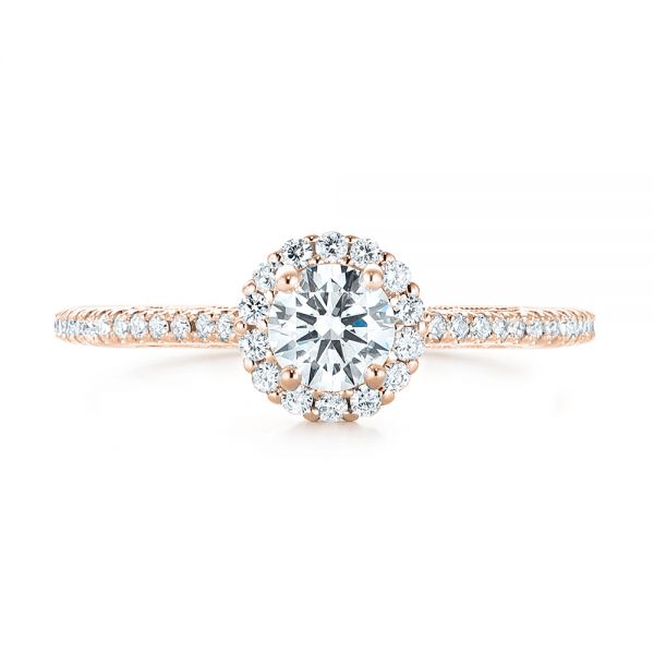 18k Rose Gold 18k Rose Gold Custom Diamond Halo Engagement Ring - Top View -  102990