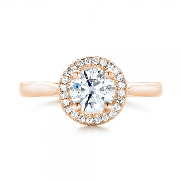 14k Rose Gold 14k Rose Gold Custom Diamond Halo Engagement Ring - Top View -  103002