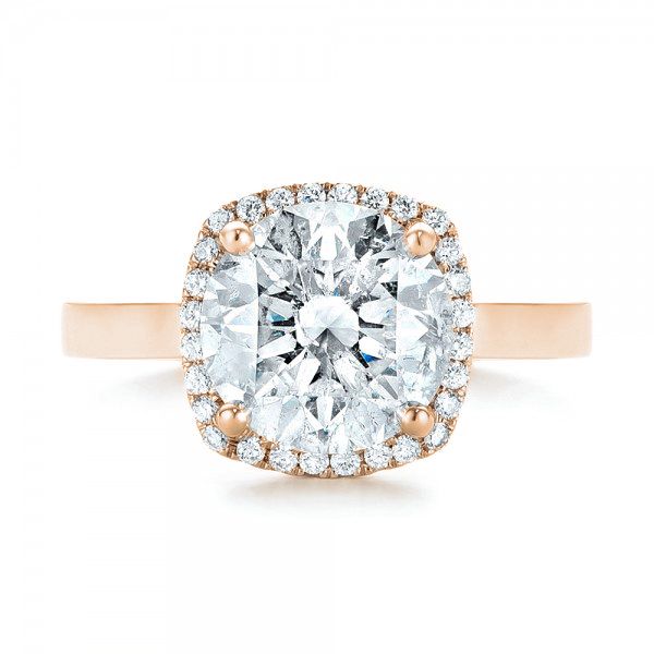 18k Rose Gold 18k Rose Gold Custom Diamond Halo Engagement Ring - Top View -  103005