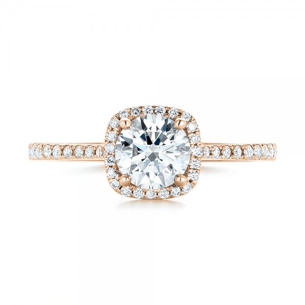 14k Rose Gold 14k Rose Gold Custom Diamond Halo Engagement Ring - Top View -  103037