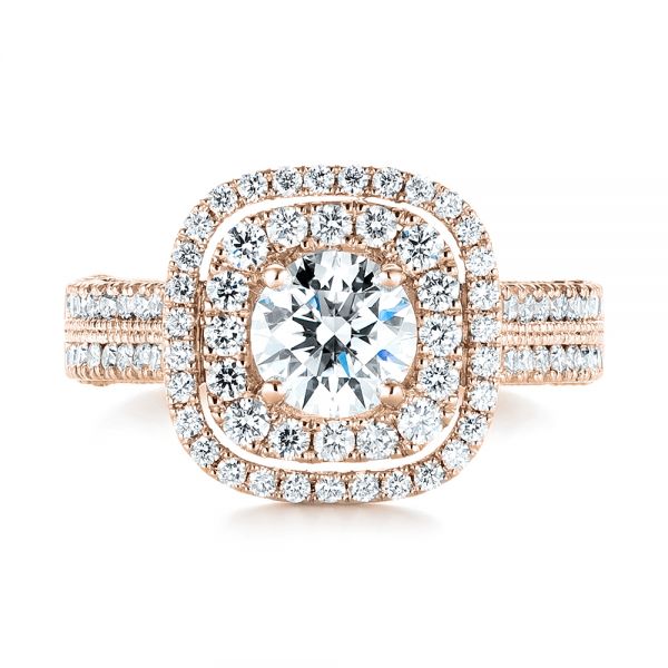 14k Rose Gold 14k Rose Gold Custom Diamond Halo Engagement Ring - Top View -  103223
