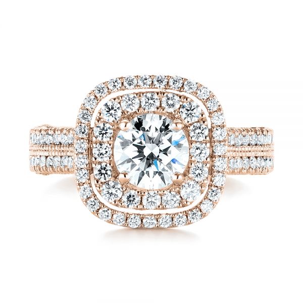 18k Rose Gold 18k Rose Gold Custom Diamond Halo Engagement Ring - Top View - 103223