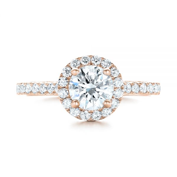 18k Rose Gold 18k Rose Gold Custom Diamond Halo Engagement Ring - Top View -  103268