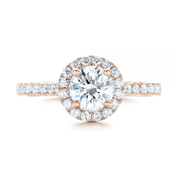 14k Rose Gold 14k Rose Gold Custom Diamond Halo Engagement Ring - Top View - 103268
