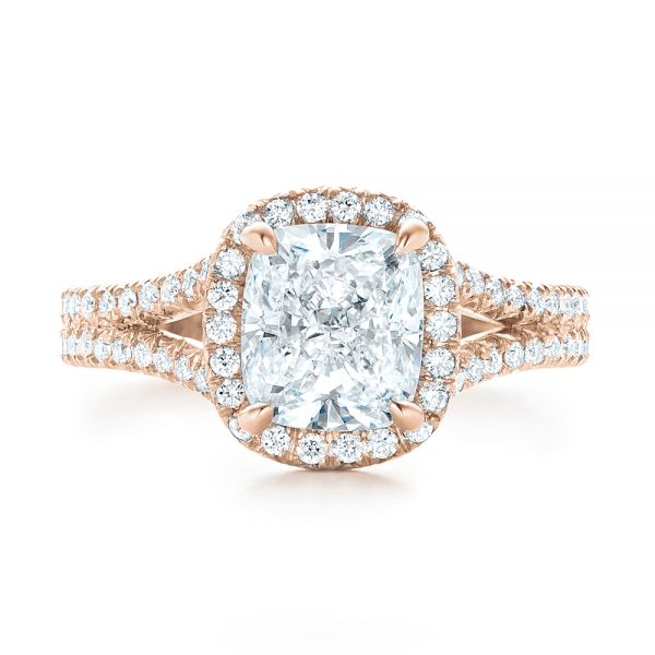 18k Rose Gold 18k Rose Gold Custom Diamond Halo Engagement Ring - Top View -  103353