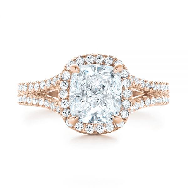 18k Rose Gold 18k Rose Gold Custom Diamond Halo Engagement Ring - Top View - 103353