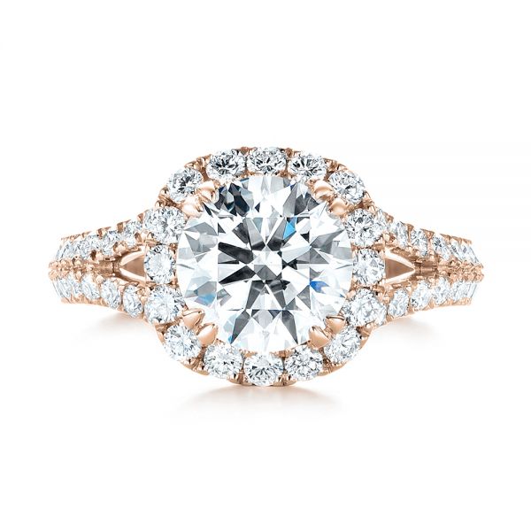 14k Rose Gold 14k Rose Gold Custom Diamond Halo Engagement Ring - Top View -  103357
