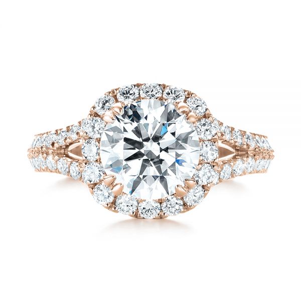 14k Rose Gold 14k Rose Gold Custom Diamond Halo Engagement Ring - Top View - 103357