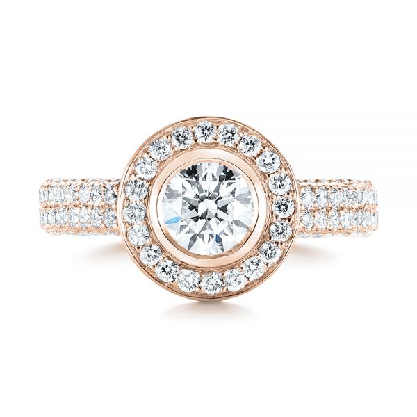14k Rose Gold 14k Rose Gold Custom Diamond Halo Engagement Ring - Top View -  103394