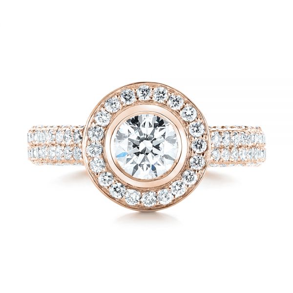 18k Rose Gold 18k Rose Gold Custom Diamond Halo Engagement Ring - Top View - 103394