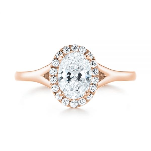 18k Rose Gold 18k Rose Gold Custom Diamond Halo Engagement Ring - Top View -  103413
