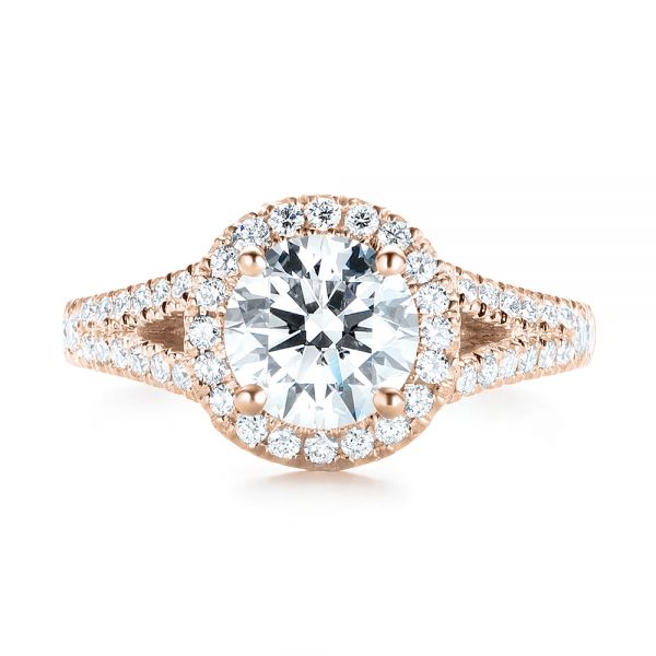 18k Rose Gold 18k Rose Gold Custom Diamond Halo Engagement Ring - Top View -  103427