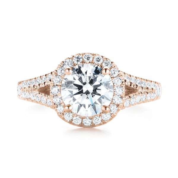18k Rose Gold 18k Rose Gold Custom Diamond Halo Engagement Ring - Top View - 103427