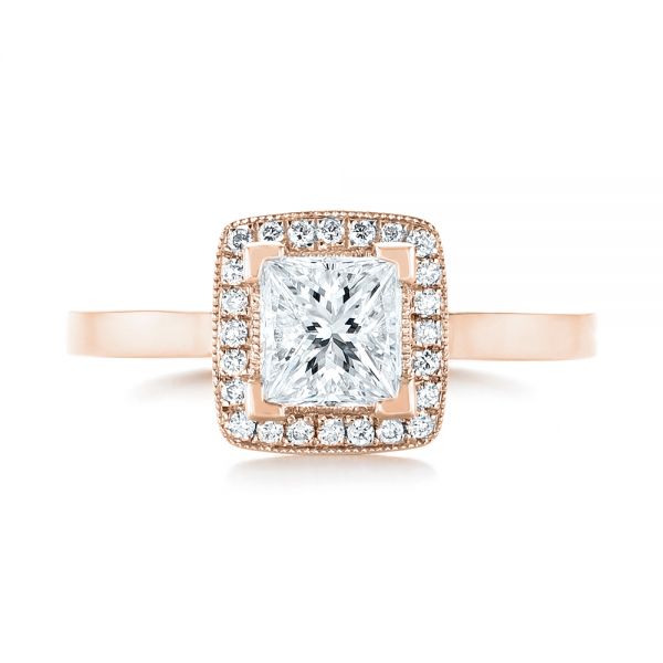 14k Rose Gold 14k Rose Gold Custom Diamond Halo Engagement Ring - Top View -  103515