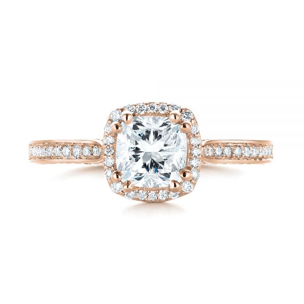 18k Rose Gold 18k Rose Gold Custom Diamond Halo Engagement Ring - Top View -  103535