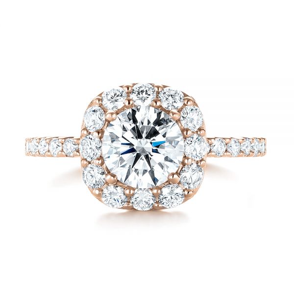 18k Rose Gold 18k Rose Gold Custom Diamond Halo Engagement Ring - Top View -  103588