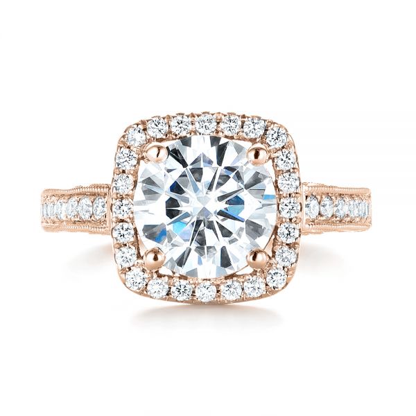 18k Rose Gold 18k Rose Gold Custom Diamond Halo Engagement Ring - Top View -  103595