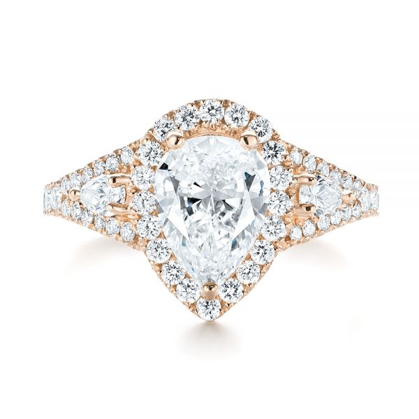 18k Rose Gold 18k Rose Gold Custom Diamond Halo Engagement Ring - Top View - 103632