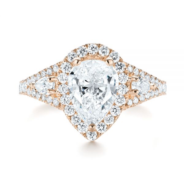 14k Rose Gold 14k Rose Gold Custom Diamond Halo Engagement Ring - Top View -  103632