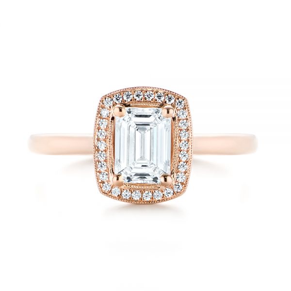 14k Rose Gold Custom Diamond Halo Engagement Ring - Top View -  103914